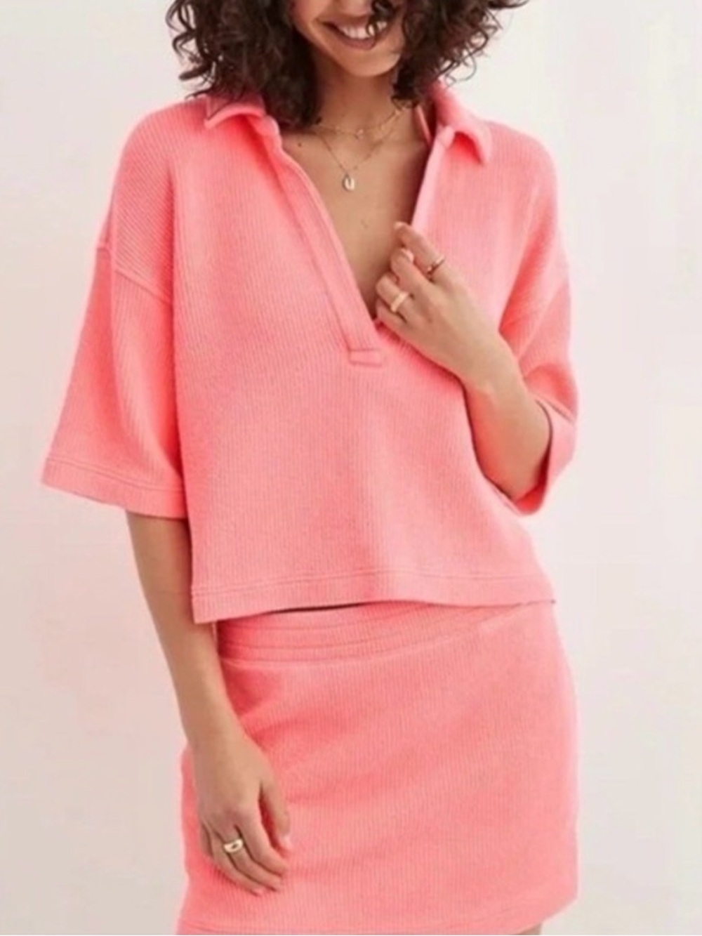NWT Aerie Coral Pink Knit Polo Top - Women